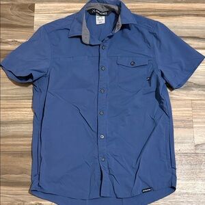 Coalatree Switchback Hiking Travel Shirt Mens M Blue Ripstop Zip Pocket